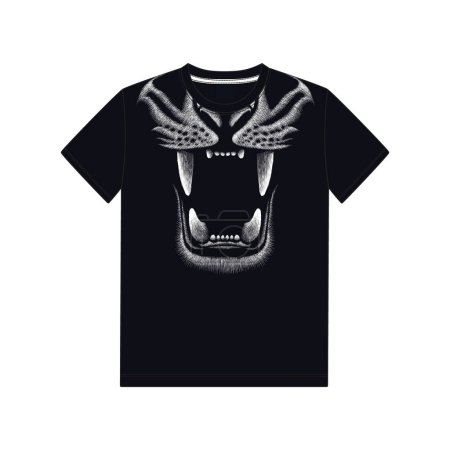 Illustration for Tiger typography text t shirt chest print design vector illustration ready to print isolate don black template views. - Royalty Free Image