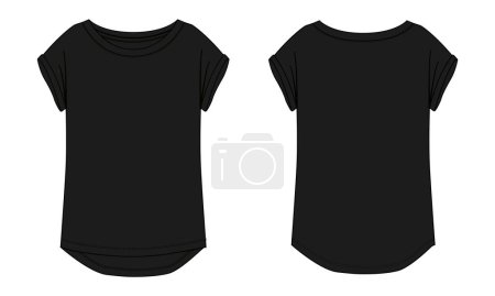 Ilustración de Camiseta de manga corta dibujo técnico moda dibujo plano vector ilustración plantilla para damas - Imagen libre de derechos