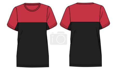 Illustration for Short sleeve knee length with chest cut and sew t-shirt vector illustration template for ladies - Royalty Free Image