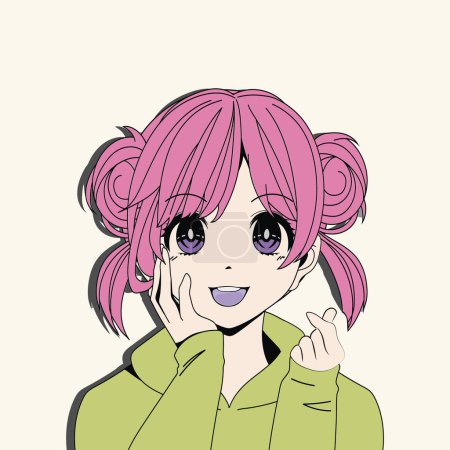 Ilustración de Cute asian girl with pink hair - Imagen libre de derechos