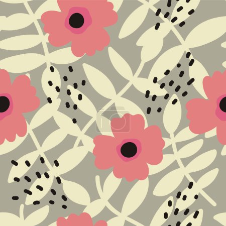 Illustration for Floral Seamless vector illustration pattern background. Design for use all over textile fabric print wrapping paper and others. Vintage spring flower repeatable print design ready to print graphic - Royalty Free Image