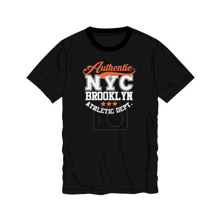Ilustración de Auténtico NYC Brooklyn tipografía texto camiseta pecho impresión diseño vector ilustración listo para imprimir aislar don negro plantilla vistas. - Imagen libre de derechos