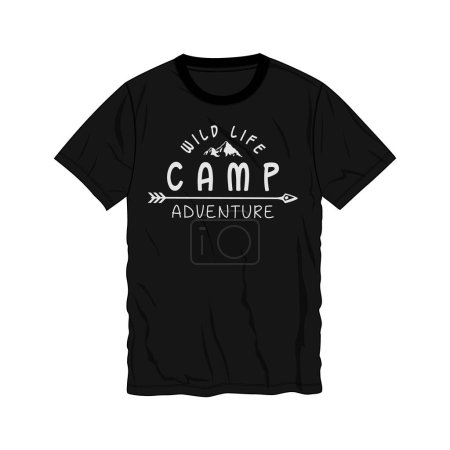 Illustration for Wild life camp adventure typography text t shirt chest print design vector illustration ready to print isolate don black template views. - Royalty Free Image