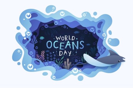Téléchargez les illustrations : World oceans day background with environment ecosystem underwater world - en licence libre de droit