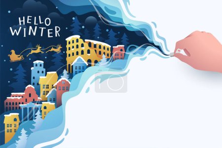 Téléchargez les illustrations : Urban winter landscape vector illustration - en licence libre de droit