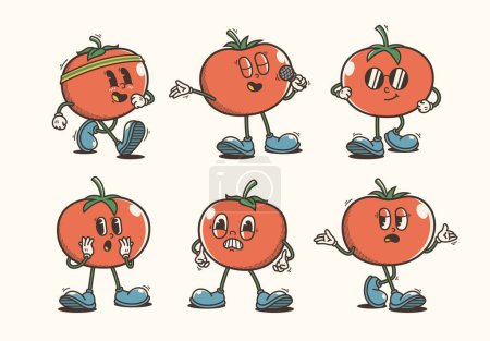 Illustration for Set of Traditional Tomato Cartoon Illustration with Varied Poses and Expressions - Royalty Free Image