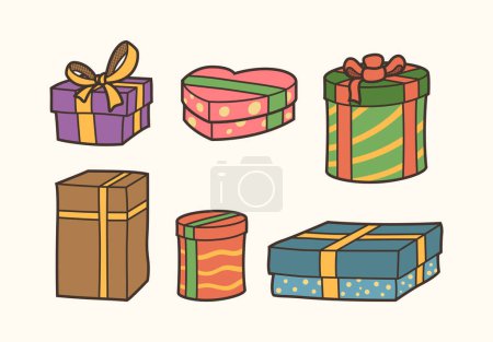 Ilustración de Conjunto de diseño de pegatina de caja de regalo, diseño de iconos e ilustración vectorial - Imagen libre de derechos