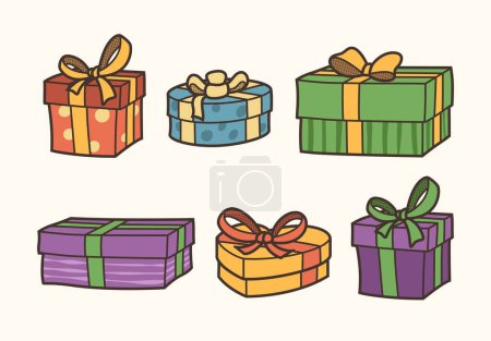 Ilustración de Conjunto de diseño de pegatina de caja de regalo, diseño de iconos e ilustración vectorial - Imagen libre de derechos