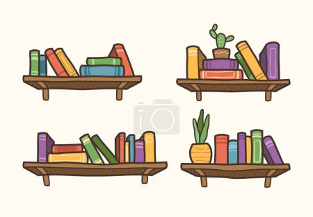 Ilustración de Conjunto de estanterías interiores, estante libro en la biblioteca de la habitación - Imagen libre de derechos