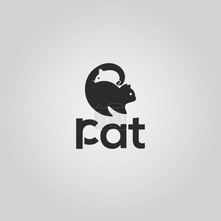 Illustration for Creative Concept Negative Space Rat Cat Logo Design. Rat logo. Cat logo. - Royalty Free Image