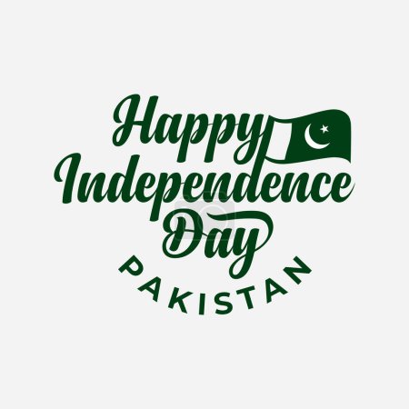 Téléchargez les illustrations : Happy Independence Day of Pakistan Illustration vectorielle. Drapeau national du Pakistan isolé sur fond blanc. typographie de jour de l'indépendance et bannière de lettrage, affiche, conception de modèle de salutation. - en licence libre de droit