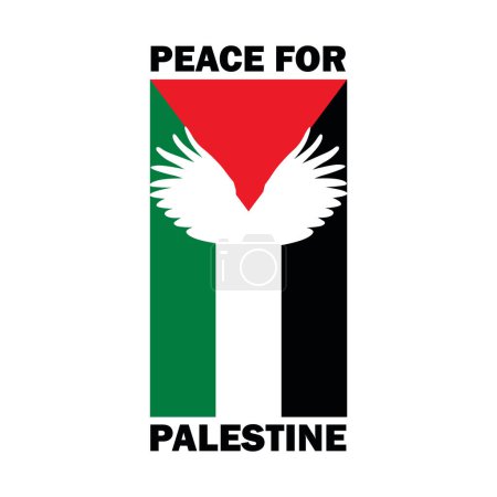 Ilustración de Ilustración vectorial de bandera palestina con signo de paz y símbolo de alas de pájaro. Plantilla Peace for Palestine, banner, diseño de póster - Imagen libre de derechos