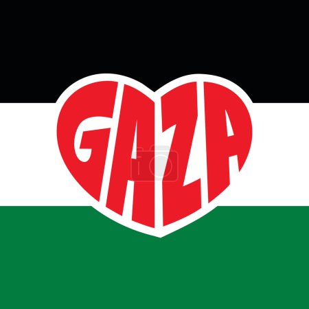 Ilustración de Gaza tipografía vector ilustración en forma de amor. Guardar Palestina vector ilustración para el diseño de camisetas. Palestina bandera fondo de pantalla, volante, bandera vector ilustración - Imagen libre de derechos