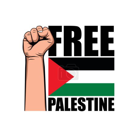 Free Palestine poster design with Palestine flag and a vector hand. Palestine flag wallpaper, flyer, banner vector illustration