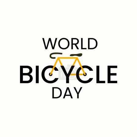 Weltfahrradtag-Vektor-Schriftzug mit gelbem Fahrrad darauf. Design für Banner, Grußkarten oder Druck.