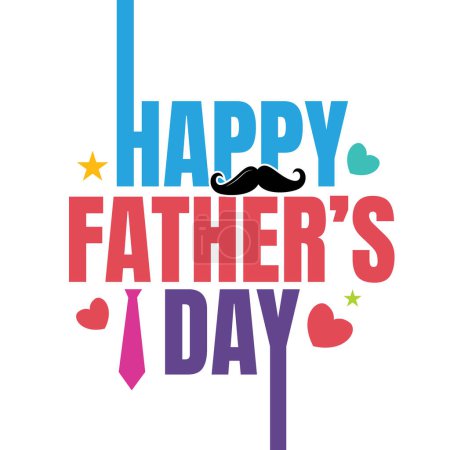Happy father's day colorful typography vector illustration with mustache, tie,hearts and star elements. Best dad text for t shirt quote. Fathers day typography template design.