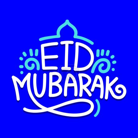 Letras dibujadas a mano Eid mubarak diseño de la tarjeta de felicitación sobre fondo azul. Eid Mubarak Tipografía inglesa. Eid ul-Fitr, Eid ul-Adha. Fiesta religiosa. Eid caligrafía, cartel, pancarta.