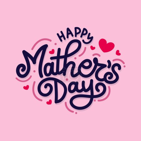 Happy Mother 's Day Handgezeichnete Typografie mit Herzvektorillustration auf rosa Hintergrund. Niedliche Grußkarte mit Schriftzug zum internationalen Muttertag. Mama liebt Tapete, Poster, Banner