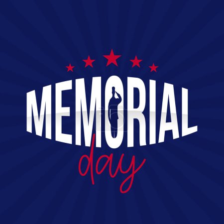 Memorial Day typography with a military silhouette on it. Remember and honor logo on blue background. Memorial holiday for American independence day. Red and blue color. 
