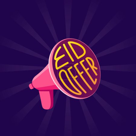 Eid Offer lettering Logo on a megaphone. Eid sale greeting template. Vector Offer Sign for Sales. Promotional banner, poster, greeting card, lettering vector illustration.