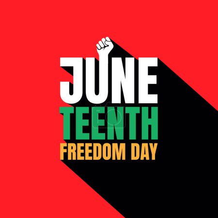 Happy Juneteenth Banner Design für die Feier des National Independence Day oder Tag der Freiheit in den Vereinigten Staaten. Jubiläumstag am 19. Juni. Amerikanischer jährlicher Feiertag für schwarze Freiheit. Jungendtypografie.
