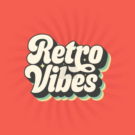 Retro Vibes typography logo for t shirt, title or any print items. 60s, 70s hippie lettering design. Groovy style text vector illustration. Good Vibes sticker on retro background. Orange color