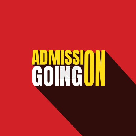 Admission going on banner with modern typography on red color background. Admission open logo. Academic admission announcement social media template. 