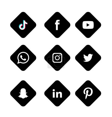 Ilustración de Realistic social media logotype collection: whatsapp, instagram, twitter, tiktok, facebook, youtube - Imagen libre de derechos