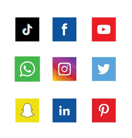Realistic social media logotype collection: whatsapp, instagram, twitter, tiktok, facebook, youtube