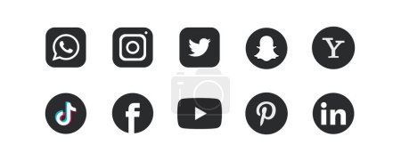 Téléchargez les illustrations : Realistic social media logotype collection: whatsapp, instagram, twitter, tiktok, facebook, youtube - en licence libre de droit