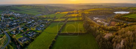 Photo for An aerial view photo of the village of Donore in Ireland, surrounded by vast fields - Royalty Free Image