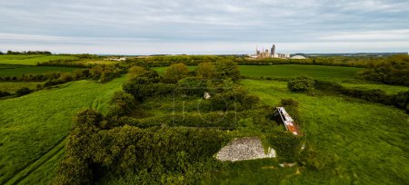 Photo for A bird's-eye view of an old abandoned building and trees - Royalty Free Image