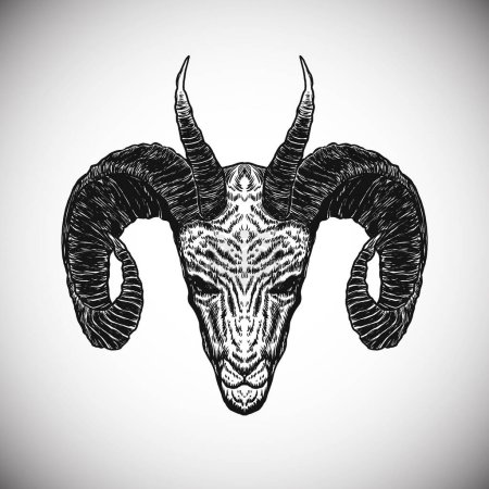 Illustration for Black Skull Goat Horn Ritual Metal Dark Artwork Detailed Realistic Vector Illustration - Royalty Free Image