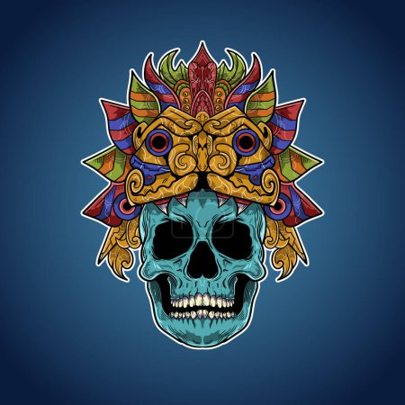 Ilustración de Tótem de Cráneo Azul Maya Tribal Mexicano Azteca Vudú Vector Ilustración Obra de Arte - Imagen libre de derechos