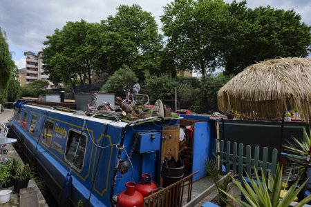 Photo for London - 29 05 2022: Close up of a houseboat moored in Lisson Grove. - Royalty Free Image