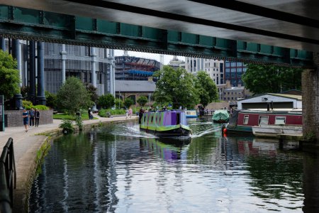 Photo for London - 06 03 2022: Entrance to St Pancras Basin on the Regent Canal. - Royalty Free Image