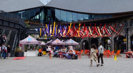 Photo for London - 06 03 2022: Detail of the Coal Drops Yard shopping center in the King's Cross complex on the Regent's Canal. - Royalty Free Image