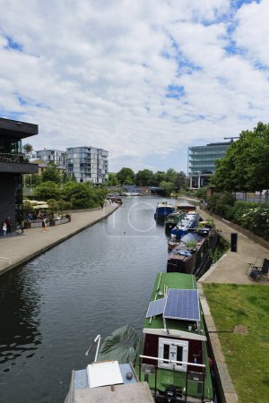Photo for London - 06 03 2022: View of the Regent's Canal from the Granary Square Footbridge - Royalty Free Image