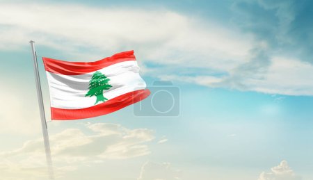 Photo for Lebanon waving flag in beautiful sky. - Royalty Free Image
