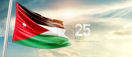 Photo for Jordan waving flag in beautiful sky with sun - Royalty Free Image
