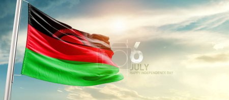 Photo for Malawi waving flag in beautiful sky with sun - Royalty Free Image