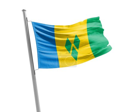 Foto de San Vicente y las Granadinas ondeando bandera sobre fondo blanco - Imagen libre de derechos