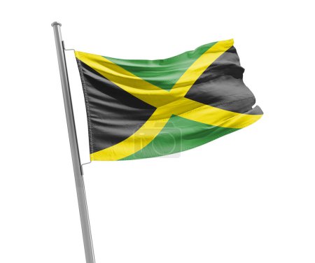 Téléchargez les photos : Drapeau de la Jamaïque agitant sur fond blanc - en image libre de droit