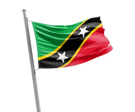 Foto de Saint Kitts y Nevis ondeando bandera sobre fondo blanco - Imagen libre de derechos