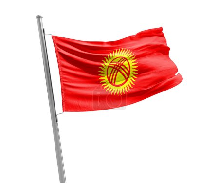 Foto de Kirguistán ondeando bandera sobre fondo blanco - Imagen libre de derechos