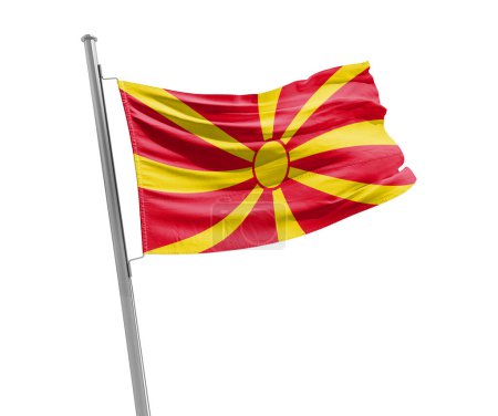 Téléchargez les photos : Drapeau de Macédoine du Nord agitant sur fond blanc - en image libre de droit