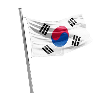 Foto de Corea del Sur ondeando bandera sobre fondo blanco - Imagen libre de derechos