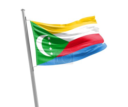 Téléchargez les photos : Comoros waving flag on white background - en image libre de droit