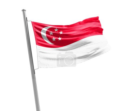 Téléchargez les photos : Drapeau de Singapour agitant sur fond blanc - en image libre de droit