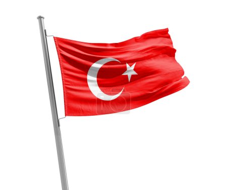 Foto de Bandera de Turquía ondeando sobre fondo blanco - Imagen libre de derechos